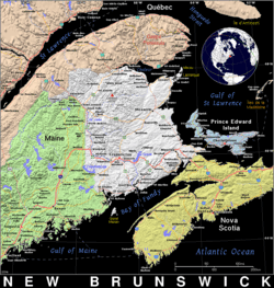 Public domain map of New Brunswick, Canada http://ian.macky.net/pat/map/ca/nb/nb.html